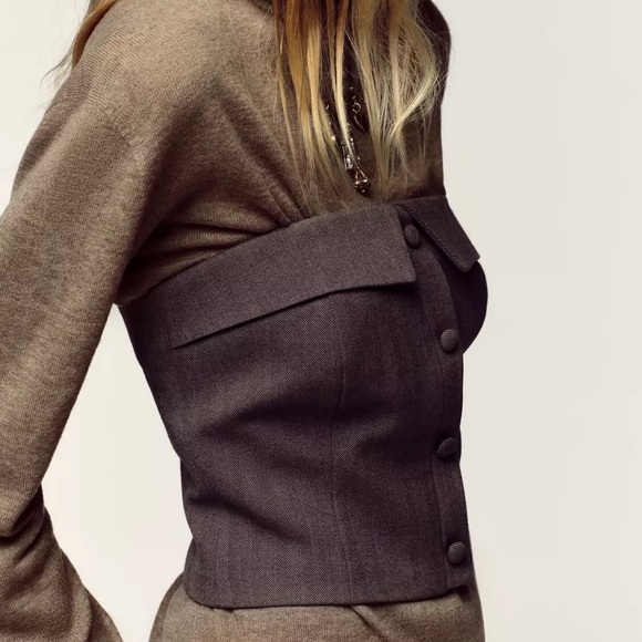 NWT Zara Herringbone Bustier Corset Tube Top - Picture 5 of 13